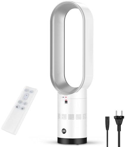 SWBSLL Ventilatore a colonna silenzioso 60 cm, ventilatore senza pale con motore Brushless, 10 velocità, oscillazione 90° e inclinazione 20°, telecomando, timer 9h, ventilatore torre camera da letto
