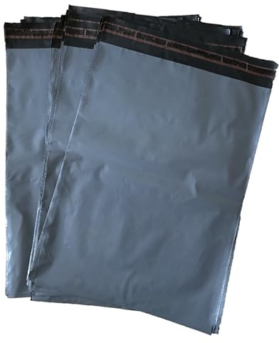 UKPS 50 Grey Colour Plastic Polythene Peel + Seal Mailing Postal Bags Large Size 12 x 16 / 305x405mm Self Seal Packing Packaging Postage Mail Sacks Mailers