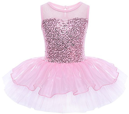 YiZYiF Mädchen Ballettanzug Ballettkleid Ballett Trikot Turnanzug Mädchen Kleider Pailletten 98 104 110 116 122 128 140 (122-128, Rosa)