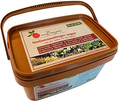Biodünger vegan von meinBiogarten, kräftiges Pflanzenwachstum auf 100% natürlicher Basis, einsetzbar für Gemüse, Kräuter, Tomaten, Obst & Beeren. Eimer á 3,5 kg.