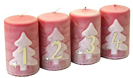 Klocke Kerzen Moderne Adventskerzen mit Zahlen – 4er Set - Höhe 10cm / Ø 6cm - Kerzenset Weihnachten - Dekoration Weihnachten (Rubin)
