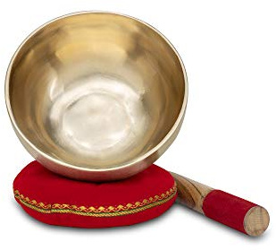 XDrum Therapeutic Klangschale Ton A Komplett Set, Gestimmt auf Ton A | Handgehämmerte Klangschale für Stirnchakra (Ajna), Harmonisiert die Energie und unterstützt Blockadenlösung, Farbe: gold