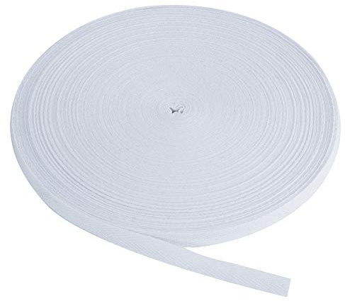 Berolle 50 Yards Natural Cotton Twill Tape Herringbone Tape Cotton Twill Webbing for Gift Wrapping Craft Home Decoration Sewing (White, 3/8)