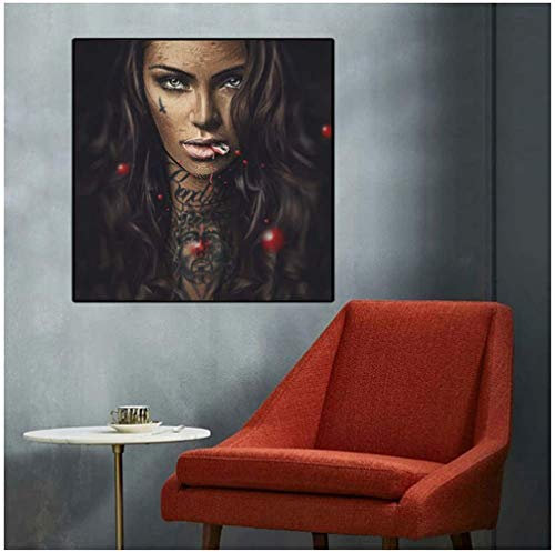 NJYBF Druck auf Leinwand Cool Sexy Girl Tattoo Bilder Pop Art Abstrakt Moderne Leinwand Malerei Graffiti Street Wandkunst für Home Wandbilder Decor Kein Rahmen. (C,80x80cm)