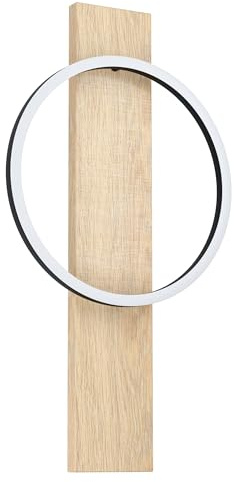 EGLO LED Wandlampe Boyal, 1 flammige Wandleuchte aus Holz, Metall | Kunststoff, Wandbeleuchtung für Innen, Wohnzimmerlampe in Natur, Schwarz, Weiß, LED Flurlampe warmweiß