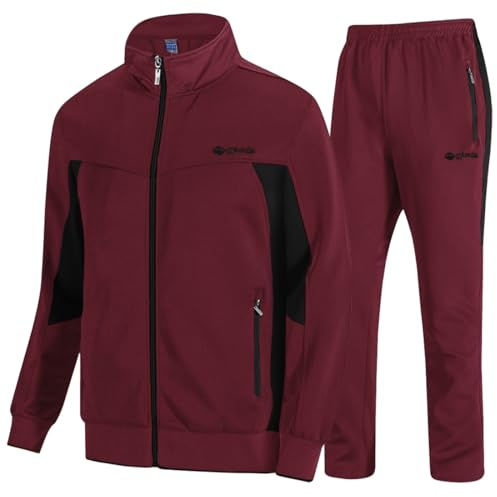 TBMPOY Men's Tracksuits Sweatsuits for Men Set Track Suits 2 Piece Casual Athletic Jogging Warm Up Full Zip Sweat Suits Wine Red/Black XXL