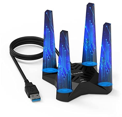 USB WiFi Adapter for Desktop PC, WAVLINK AX1800 WiFi 6 Adapter, Dual Band 2.4GHz/5GHz Wireless Network Adapter with 4x3dBi High Gain Antennas, MU-MIMO, OFDMA, WPA3, Supports Windows 10/11 Only