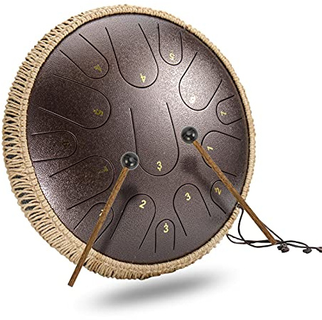 Zungentrommel, 14 Zoll 15-Noten D-Ton Percussion Instrument Handpan Hand Drums Tankdrum Mit Trommelschlägeln, Drumsticks, Tutorial Book, Tragetasche, Note Aufkleber, für Erwachsene Kinder