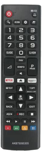 UrbanX Télécommande universelle pour TV LG (tous modèles) compatible avec 55UN6950ZUA et tous les LG Smart TV LCD LED 3D HDTV AKB75375604 AKB75095307 AKB75675304 AKB74915305 noir AKB75095305