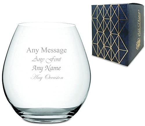 Personalised Engraved 24.5oz Large Stemless Wine Glass, Gift Boxed, Personalise with Any Message for Any Occasion