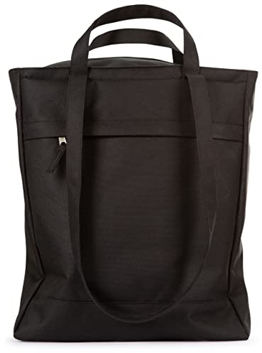 Womens Tote Bag Shoulder Bag Hand Bag Backpack Made with Recycled Fabric, Front & Inside Zipped Pocket Tresto (Black)