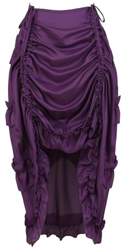 Jutrisujo Jupe Femme Mi Longue Gothique Asymetrique Steampunk Renaissance Vintage Rétro Jupe Plissee Sexy Médiévale Taille Elastique Violet M