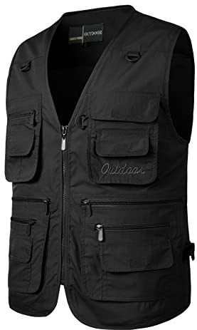 Yukirtiq Herren Anglerweste Outdoor Weste mit Vielen Taschen Schnelltrocknend Sommerweste Funktionsweste Jagdweste Safari Fotografie Hundesport Weste, Schwarz, 4XL