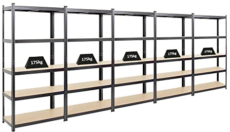PROREGAL Mega Deal 5X Schwerlastregal Ragnar 180x90x40 cm mit Fachlast 175kg Schwarz Garagenregal Kellerregal Werkstattregal Lagerregal Steckregal