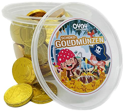 OYOY Schoko Goldmünzen 500 g Eimer (ca. 68 Goldtaler) – Piraten Goldmünzen aus Milchschokolade für Kindergeburtstag Piratenparty Schatzsuche Mitgebsel Party Geschenk
