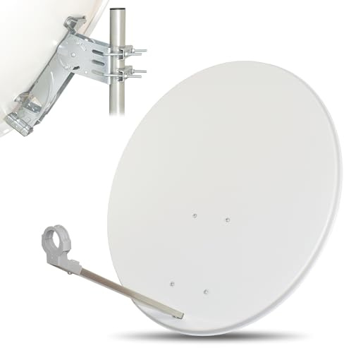 LogiSat 80cm Satelliten Sat Spiegel Schüssel Antenne Anlage HDTV Full Ultra HD UHD 4K (hellgrau)