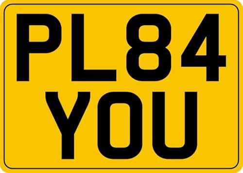Size 7” x 5” (7 inch x 5 inch) REAR (Yellow with Black Characters) NON-LEGAL ALUMINIUM SHOW PLATE with border - registration reg number no plates motorcycle motor cycle bike trike scooter quad