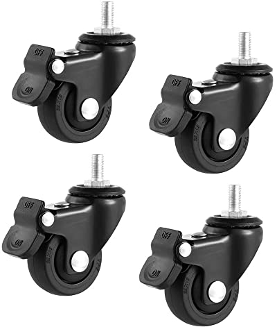 JKIOOW Lenkrollen aus Gummi Möbelrollen mit Gewinde M6/8/10 Schwenkrollen mit Bremse for Couchtisch-Nachttisch-Werkbank, Gesamtkapazität 30KG, 4 StüCk (Color : with Brake, Size : M6*15mm)