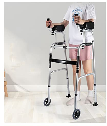 Andador con Ruedas para Personas Mayores en el Interior y Exterior con Soporte de antebrazo extraíble, andadores Verticales Plegables para Trabajo Pesado para Personas Altas, 140-185 cm/4,6-6 pies (