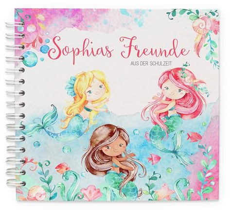Feenstaub Freundebuch Schule Meerjungfrau, Freundebuch personalisiert mit Namen, Schulfreundebuch Meerjungfrau, Freundschaftsbuch Schule Freundealbum für Schulkinder Einschulung