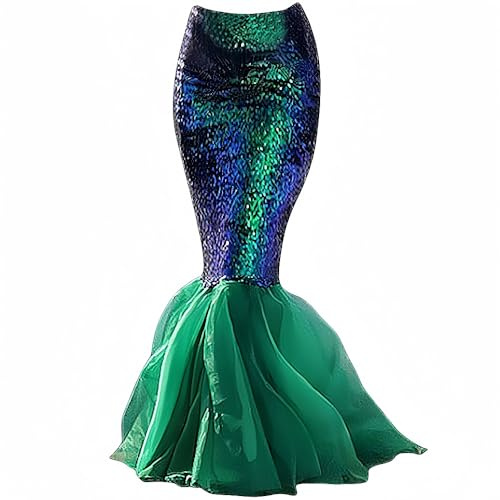 Cozep Maxi gonna da donna a coda di sirena con paillettes, per Halloween, cosplay, feste (S, verde)
