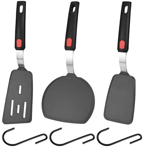 Large Silicone Spatula Turner Set of 3, Premium Flexible Silicone Spatula Set 600°F Heat Resistant Cooking Spatulas BPA Free Flexible Kitchen Utensils Nonstick Cookware for Eggs, Pancake, Fish, Burge