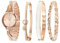 TIME100 Uhr Damen Analog Set Elegant Kette und Reif Dress Watch Verstärkt Kristallglas Minimalistisch Diamant Ziffer Ideal Accessoir (Roségold)