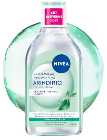 NIVEA Micellar Makeupborttagare och matt 400 ml, ansikte, ögon och läpprengöringsmedel, aminosyrakomplex och oceanalgen extrakt