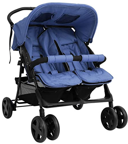 ZEYUAN Geschwisterwagen, Zwillingskinderwagen, Double Stroller, Geschwisterbuggy, Doppelkinderwagen, Marineblau Stahl