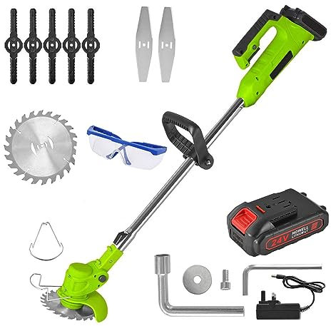 NVYAZJ Tosaerba, diserbatrice elettrica con Spinta Manuale 600W 7500MAH Lunghezza Regolabile 1-30 cm Testa Girevole a 90° per Piccoli Giardini Domestici