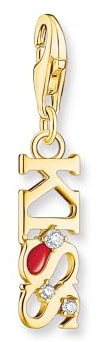 THOMAS SABO Charm-Anhänger KISS mit weißen Steinen vergoldet 925 Sterlingsilber, Kaltemail, 750 Gelbgold Vergoldung