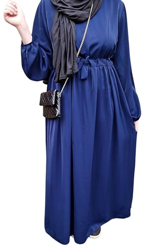 Yaqeen Premium Maxidress Nidha Stoff langes Kleid Boho islamisches Gebetskleid Hijab Abaya, navy, Einheitsgröße