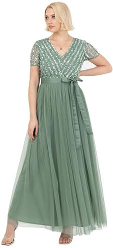 Maya Deluxe Damen Maya Deluxe Maxi Dress for Women Ladies Bridesmaid V-Neck Ball Gown Short Sleeves Long Elegant Empire Waist Wedding Brautjungfernkleid (1er Pack)