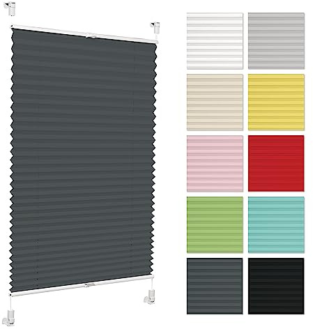 Plissee ohne Bohren 45 cm x 50 cm - Anthrazit - Plissee klemmfix, Rollos für Fenster ohne Bohren, Jalousien Fenster für innen, Raffrollo, Fenster plissee