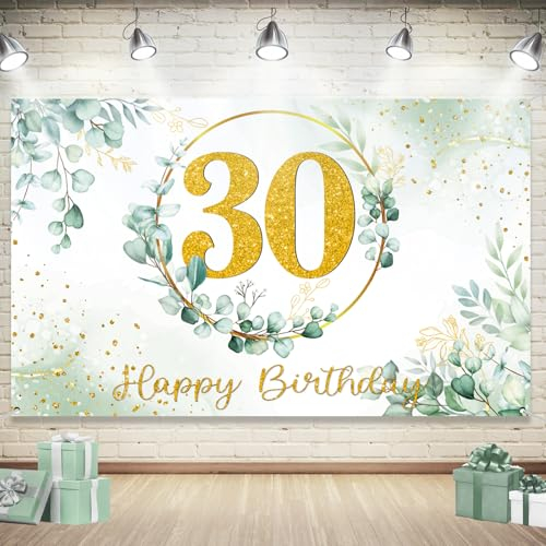 WINFLUENCE 30 Geburtstag Dekoration Männer und Frauen, 30. Geburtstag Banner Grün Gold 180 x 110 cm, Deko 30 Geburtstag Dekoration Banner Hintergrund Geburtstagsdeko Partydeko