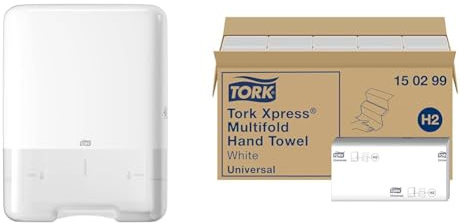 Tork Spender für Zickzack-Handtücher Weiß H3, Elevation Design, 553000 & Xpress Multifold Papierhandtücher 150299