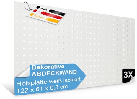 PEGBOARD - MADRID Lochwand 122 x 61 x 0,3 cm MDF weiß lackiert - Hergestellt in Deutschland - Heizkörperverkleidung, Türfüllung, Paravent oder Lüftungsgitter - Dekorative Lochplatte [Dreierpack]