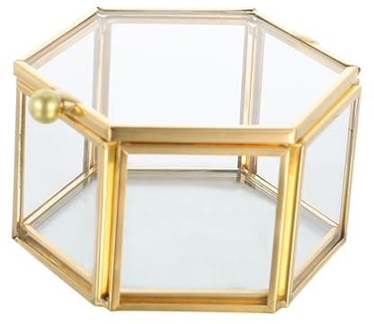 GALPADA Sechseckiges Schmuckkästchen aus Glas und Legierungsrahmen Gold A