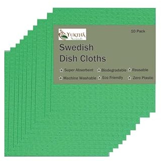 Yuktha Swedish Dish Cloth - Eco Friendly Reusable Dish Cloths, Absorbent Cellulose Sponge Cloth for Cleaning Kitchen - 10 Pack (Green)