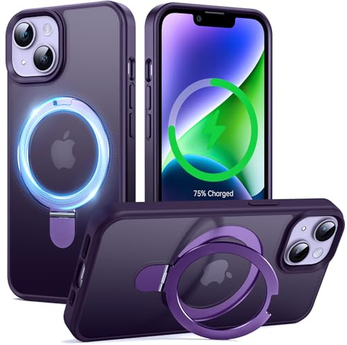 Supdeal Magnetic Stand Case for iPhone 13/14 with Invisible Ring Kickstand [Compatible with MagSafe] [Military Drop Protection] Shockproof Protective Translucent Matte Phone Cover, 6.1'', Purple