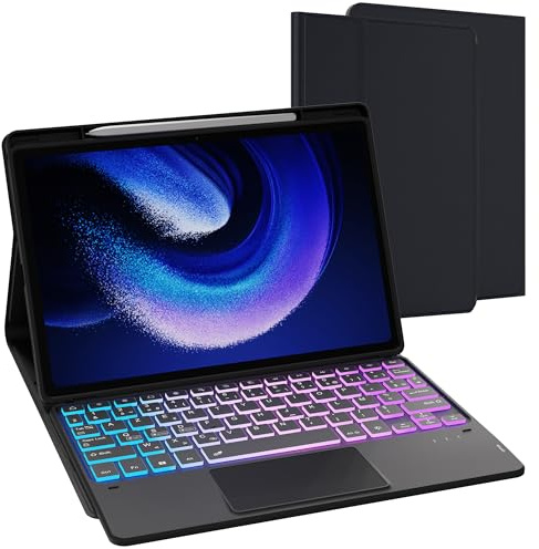 pour Xiaomi Pad 6/Pad 6 Pro Étui avec clavier détachable - français AZERTY, Clavier rétroéclairé DIY 3 zones 7 couleurs avec pavé tactile - Étui clavier pour Xiaomi Pad 6/Xiaomi Pad 6 Pro 11''