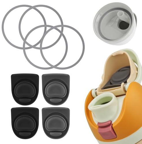 8 Stück Ersatzstopfen + Wasserflaschen Dichtungskreis, kompatibel mit Owala FreeSip 19oz, 24oz, 32oz, 40oz, Silikon Wasserflaschen Oberdeckel, Dichtungsdichtung, Flaschenverschluss Zubehör Gasket Seal