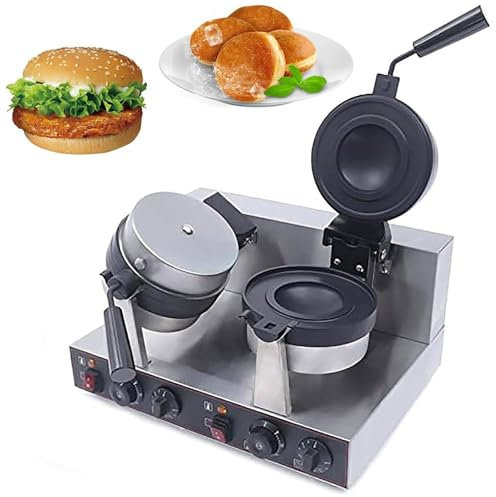QXIWAOE Machine à gaufres Commerciale, gaufrier électrique pour Hamburgers 1300 W, contrôle de température 50-300 ℃, Chauffage Double Face, minuterie de 5 Minutes, pour gaufres Burger, Double Face