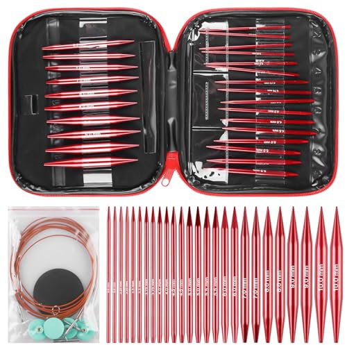 13 Pcs Stricknadel-Set, 3,0mm-10,00mm Abnehmbare Kreisförmige Austauschbare Stricknadeln Aluminium Rundstricknadeln für Handgefertigte DIY-Strickprojekte