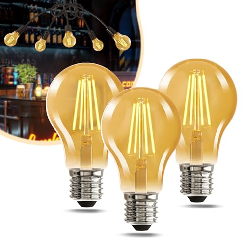 NUODIFAN Edison Vintage Lampe E27 Filament 4W, 2700K Warmweiß, 470 Lumen, LED Glühbirne A60, Nicht Dimmbar, 3 Stück