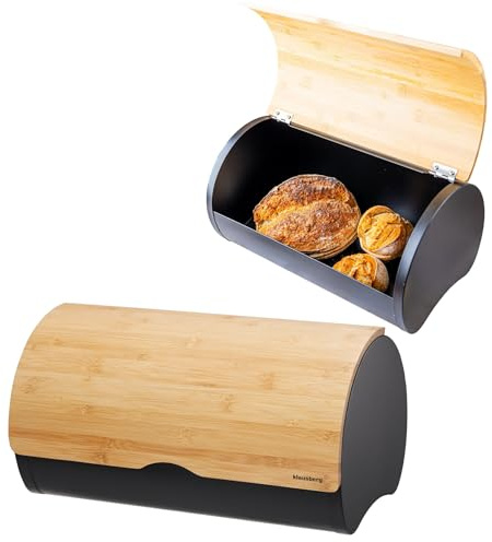Klausberg Brotkasten Brotbox Brotlaib Brotkiste aus Stahl und Bambus