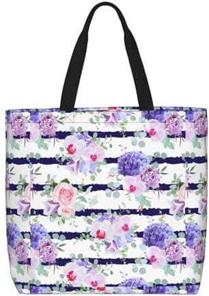 BREAUX Bolsa de mano de gran capacidad con estampado de suculentas a rayas, ligera, con cierre de cremallera para mujer, Negro -, Talla única