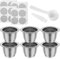 6 Stück Wiederverwendbare Kaffeekapseln Set Edelstahl 37 x 24 mm Einfache Bedienun mit Bürste Nachfüllbare French Press Ersatzfiltersieb mit Löffel Espresso Kapseln für Nes.presso Essen.za Iniss.ia