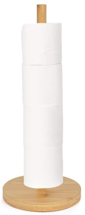 Portarrollos de Papel Higiénico de Pie de Bambú, Porta Rollos de Papel Higiénico, Soporte para Papel Higiénico para Baño, Ideal para Almacenamiento de Rollos de Papel, 46,5x15cm, Bambú Natural