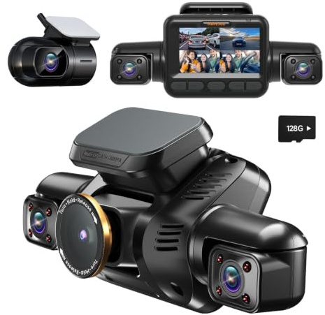 HUPEJOS AI Dash Cam Front Rear Inside with Driver Monitor System, 360° Car Camera 4K, 4 Channel Camera for Cars Built-in WiFi GPS, Dashcam with 128GB SD Card, Night Vision, 24H Parking Mode, V8Pro